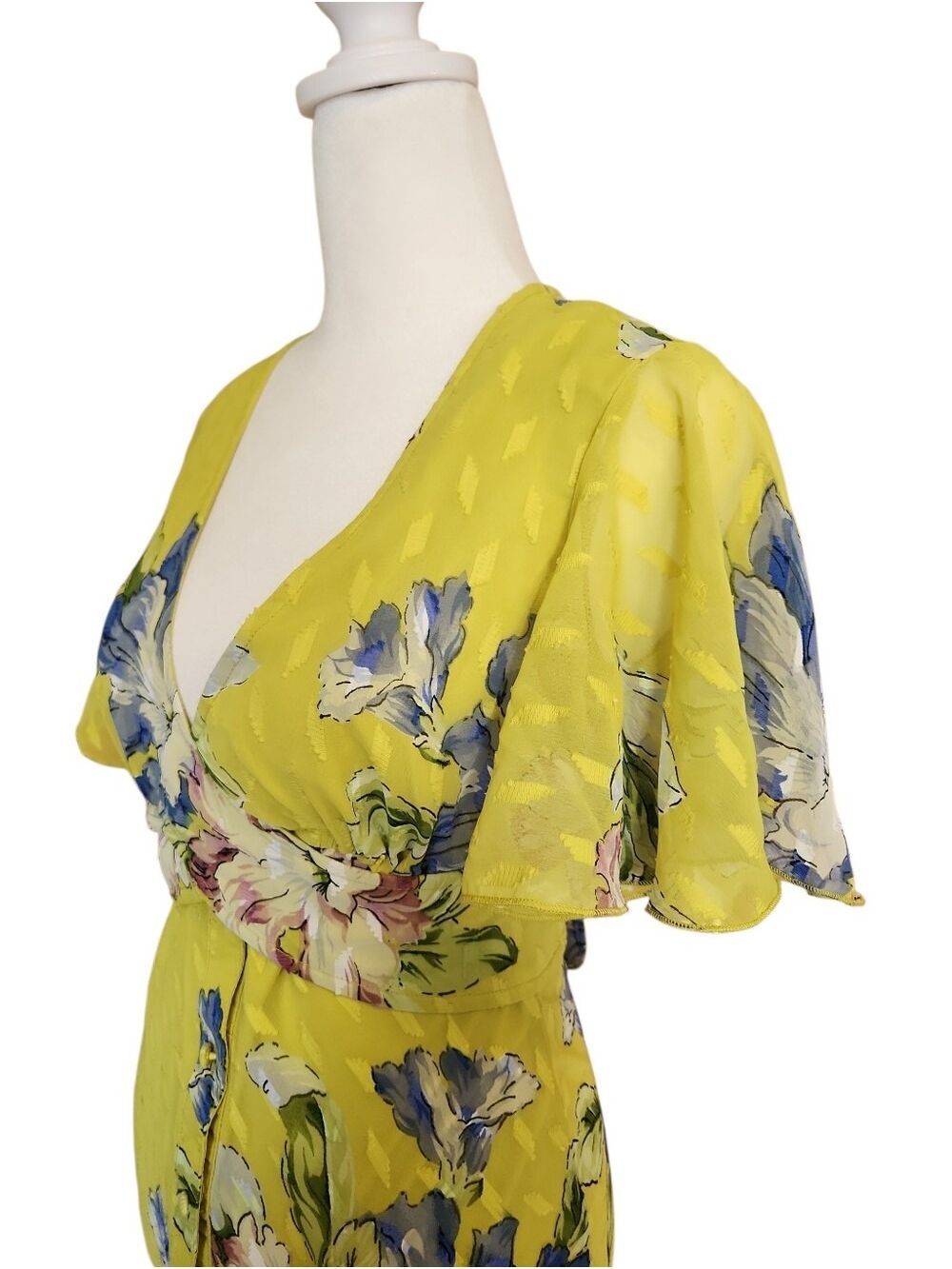 ASOS CHARTREUSE FLORAL V-NECK BACKLESS CROSS CHEST FITTED MAXI DRESS NWOT SIZE 2 - Picture 5 of 11
